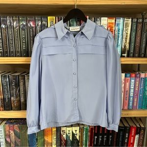 Vintage Josephine Blue Polyester Flowy Button Down Blouse Top Size 10